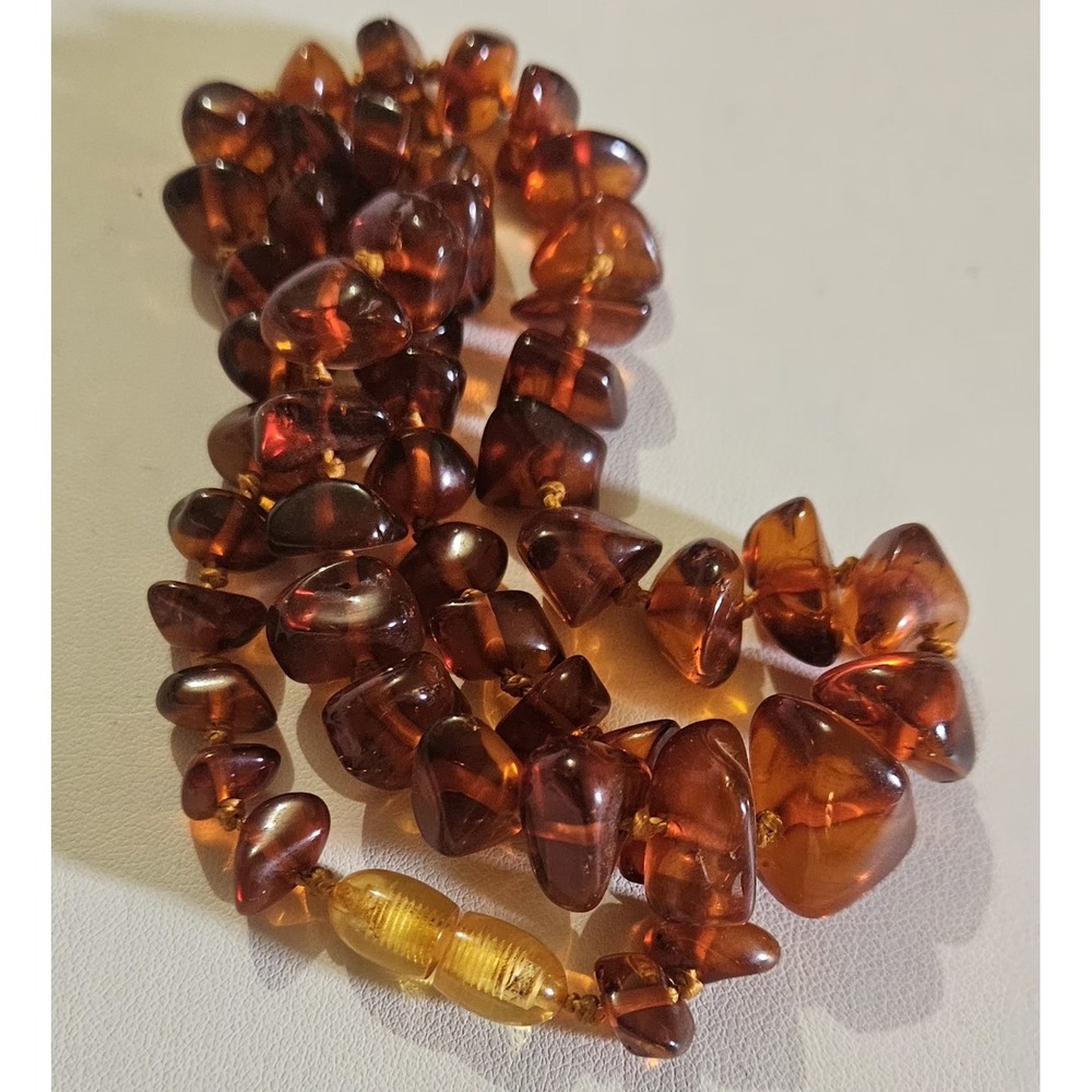 Vintage Natural Baltic Amber Graduated Knotted Bead Necklace 20"